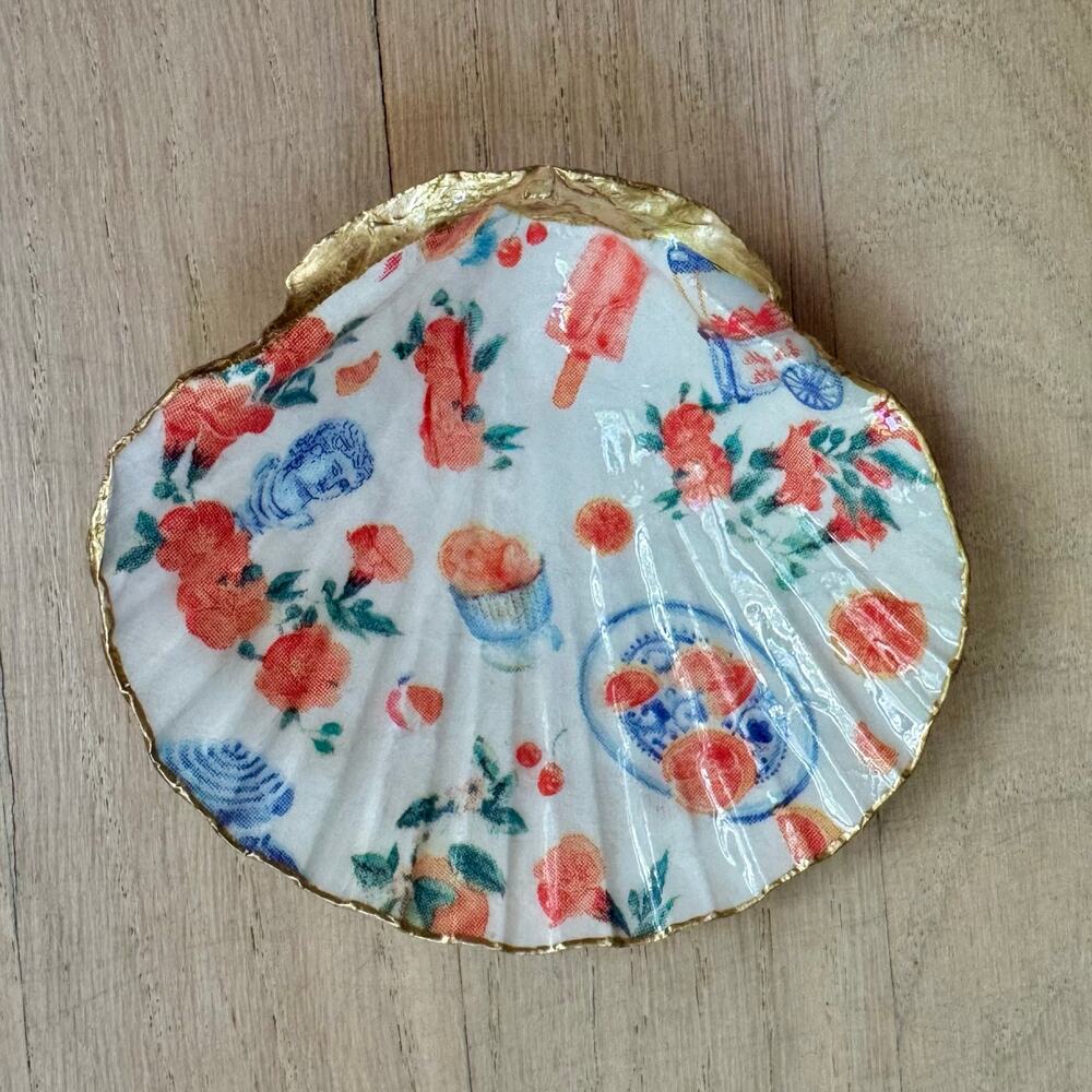 Italian Summer Shell Trinket Dish | Citrus Chinoiserie Jewelry Holder - Picture 3 of 4